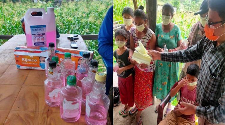 नेकपा उदयपुरद्वारा मास्क र सेनिटाइजर वितरण 